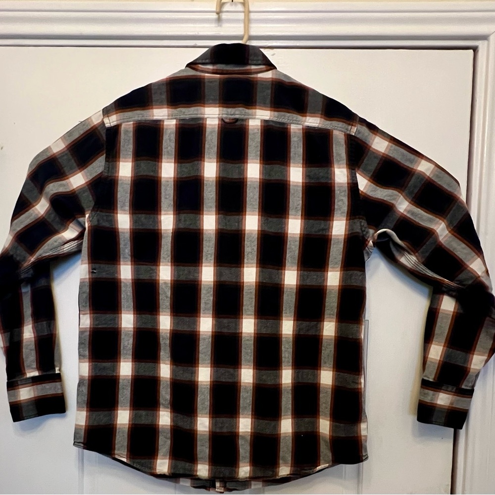 Ben Sherman Mens Brushed Plaid Shirt Sz XL plaid Flannel grey pearl snap flaws - Picture 2 of 9
